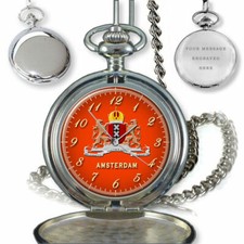 CITY OF AMSTERDAM COAT OF ARMS NETHERLANDS POCKET WATCH BIRTHDAY GIFT ENGRAVING