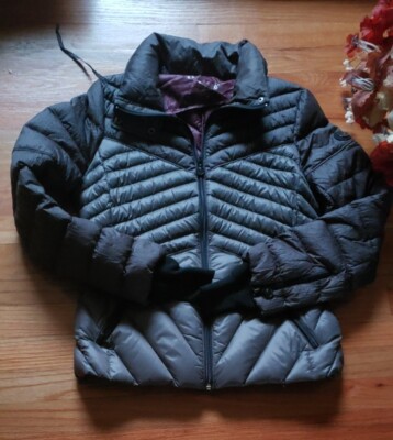 Bernardo Puffer Jacket  GREEN Hidden Hood Quilted Down Feather Coat Women's MED 