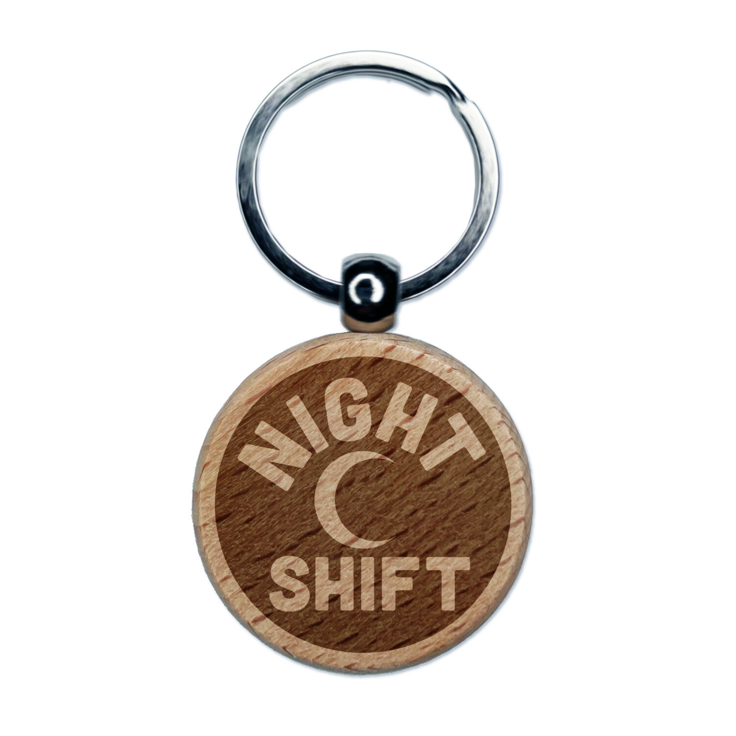 Night Shift Planning Engraved Wood Round Keychain Tag Charm