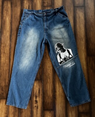 Makaveli Jeans Mens Size 42x34 Tupac Shakur Baggy Fit Y2K Makaveli Jeans Mens Size 42x34 Tupac Shakur Baggy Fit Y2K