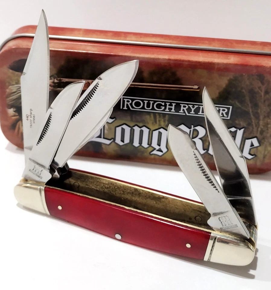 Rough Rider Red Bone Handle 6 Blade Stockman Camping Folding Pocket Knife EDC - Image 2 of 4