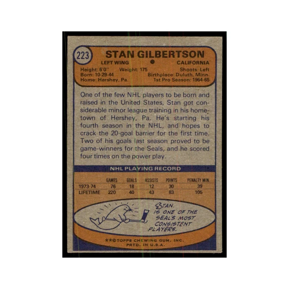 Stan Gilbertson 1974 Topps #223 Hockey Cards Hockey Card EX - Image 2 of 3