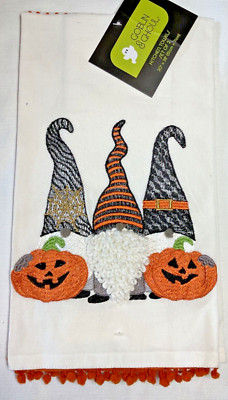 Goblin & Ghoul Kitchen Towels GNOMES JACK O LANTERNS (2) NWT