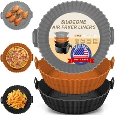 Paquete de 3 forros de silicona para freidora de aire Bandeja para hornear NUEVO