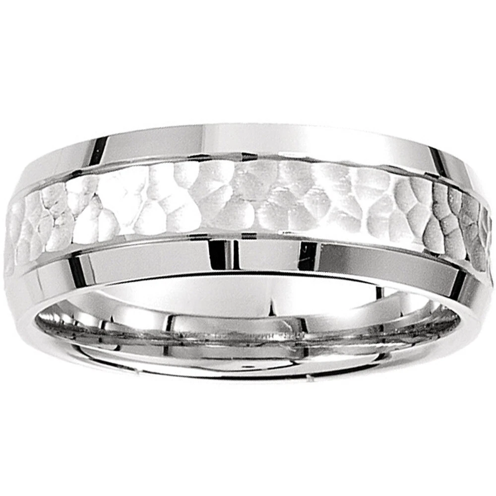 White gold hammered sale mens wedding band