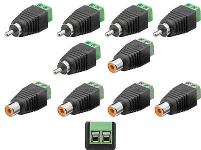 10 Cinch RCA Terminalblock 2 Pin 5 Stecker Buchse Adapter Klemmen Set Schraubbar