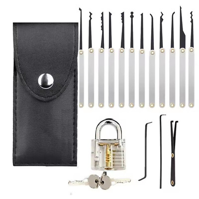 15Pc Pick Set Tool Kit with Clear Lock for Locksmith Practice Stainless ...