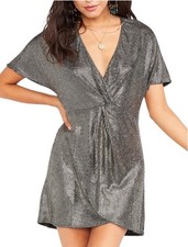 Show Me Your Mumu Mini Dress Women’s Small Get Twisted Metallic Silver Gold B8