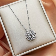 Damen Halskette Herz Silber Farbe Anhänger Kette Glücksklee Frauen Zirkonia