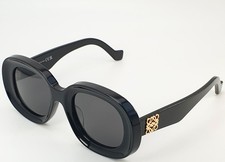 Loewe 40103U 01A Oval Sunglasses Shiny Black Frame Smoke Grey Lens Italy