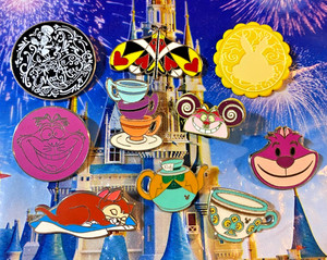 🌻 Disney Alice in Wonderland 10 Pin Lot - Cheshire Cat, Dinah, Mad Hatter Pins