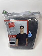 Men  s Hanes 6 Pack Shirts ultimate black Large 46  48 odor control Tagless