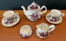 Shelly Ann Collection PANSIES English Bone China Miniature Tea Set