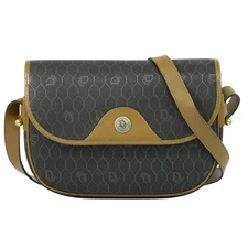 Christian Dior Honeycomb PVC Crossbody Bag Black Brown Gold