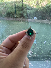 925 Sterling Silver Green Pear Emerald Prong Ring Size N Signed