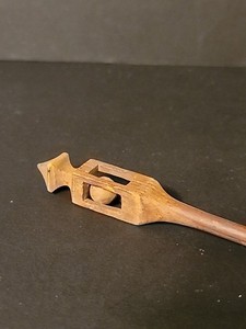 Antique Hand Carved Wood Folk Art WHIMSY BALL IN CAGE Stick Perfect To Decorate