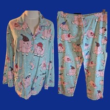 Nick Nora VHTF Winter Elephants On Ice Skates 100 Cotton Flannel Pajama Set M