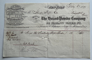 Vintage 1877 Billhead New York Hazard Powder Co Gun Powder 88 Wall Street NYC