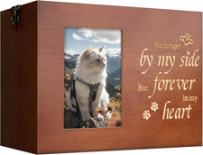 Wooden Pet Memorial Urn with Photo Frame - Keepsake Box for Dog Cat Ashes