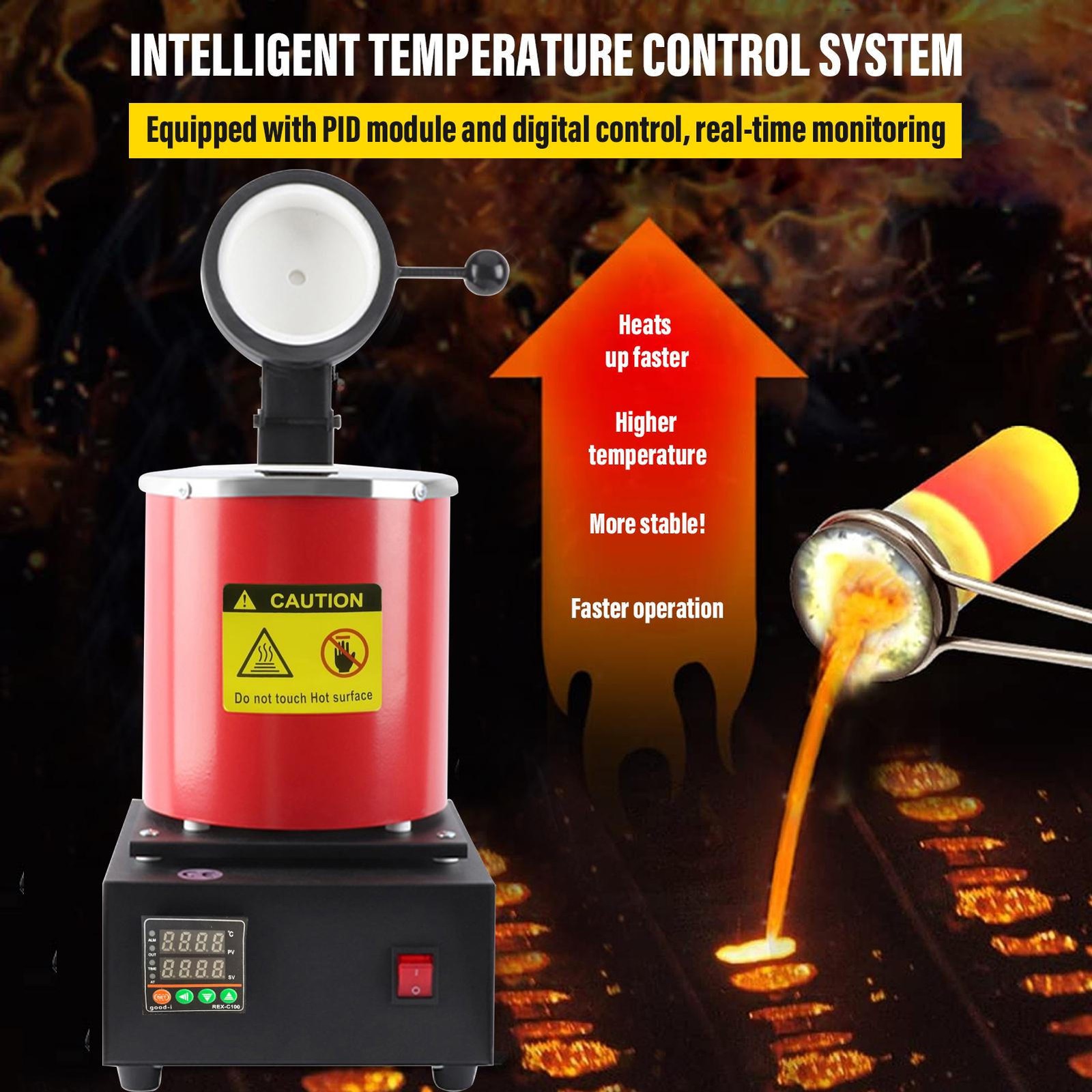 3KG Electric Melting Furnace Gold Metal Smelter 2102℉ Crucible Ingot Mold New-