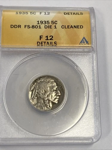 1935 DDR Buffalo Nickel grade Fine 12 details cleaned by ANACS