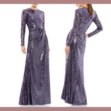 NEW Mac Duggal [ 6 ] 10824 Sequined Long Sleeve Draped Gown Purple Amethyst S932