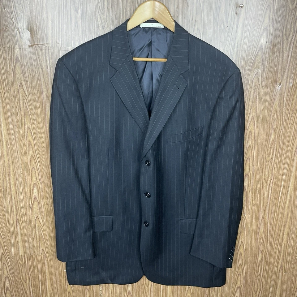 Joseph Abboud 2 Piece Suit Mens 44L 38x32 Black Striped Wool Double Vented USA - Image 2 of 4