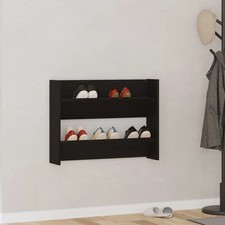 Image of Shoe Cabinet Black Oak 82 x 18 x 60 cm Engineered Wood Wall-Mounted Slim Storage