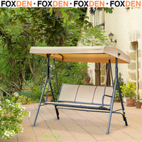 Large 3 Seater Garden Swing Chair Patio Hammock Canopy Outdoor Beige Heavy Duty