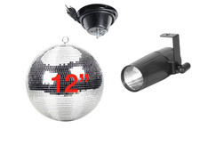 Disco Light Bundle 12" Mirror Ball with 1RPM Motor and LED Pinspot