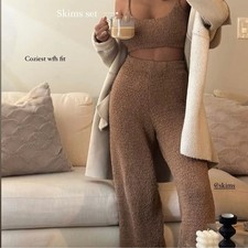 Skims Cozy Knit Wide Leg Lounge Pants in Camel size L/XL