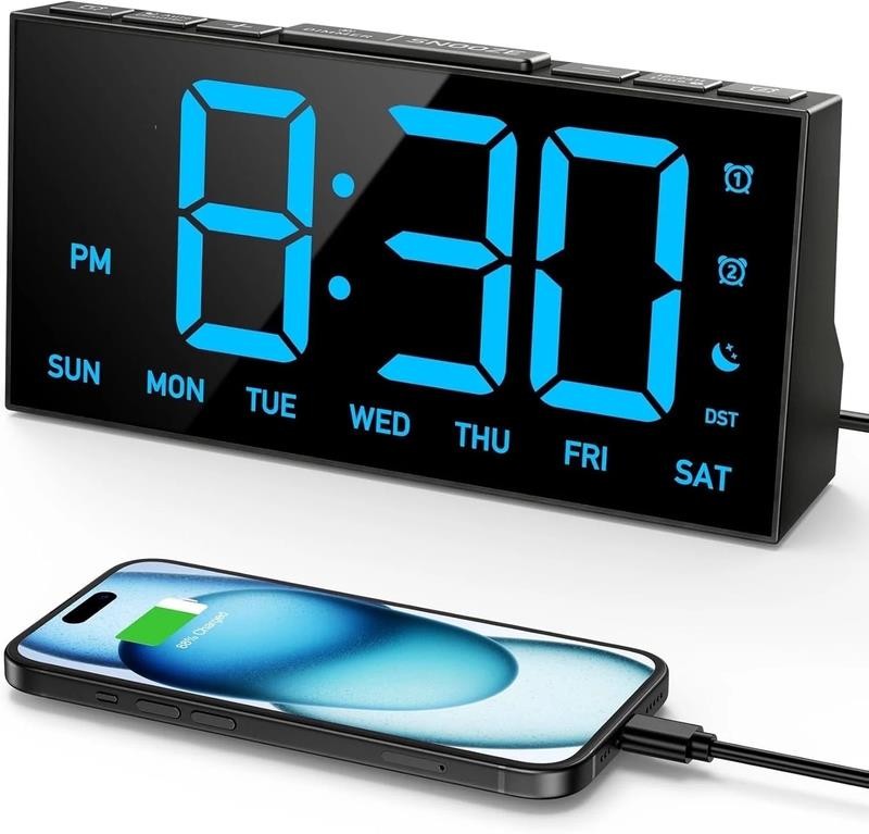 Heavy Sleeper Digital Alarm Clock with Adjustable Brightness for Bedroom-image