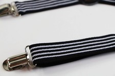Boys Adjustable Black White Striped Patterned Suspenders