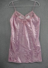 Val Mode Lingerie Womens Large Camisole Slip Pink Satin Lace Trim Floral Vintage