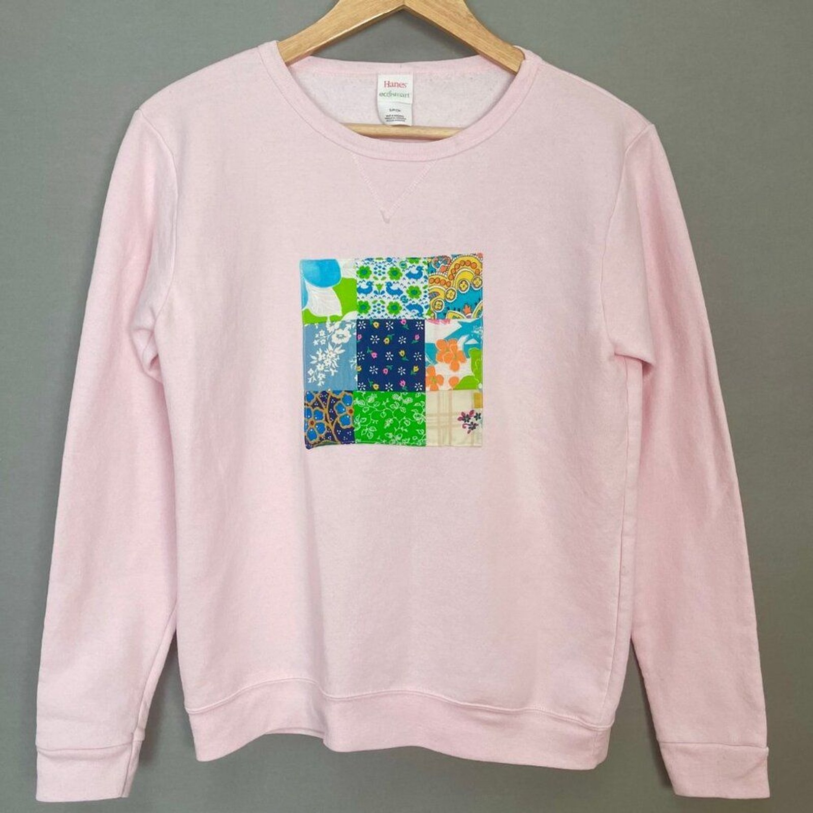 Sweatshirt DIY Vintage Patchwork Patch Light Pink… - image 1