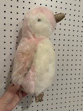 FAO Schwartz Sparkle Penguin Pink White Plush Soft Glitter Gold Accents 12in