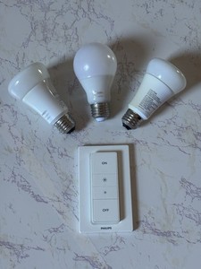 LOT Phillips Hue White Ambiance A19 Smart Light Bulbs and Dimmer Switch Remote