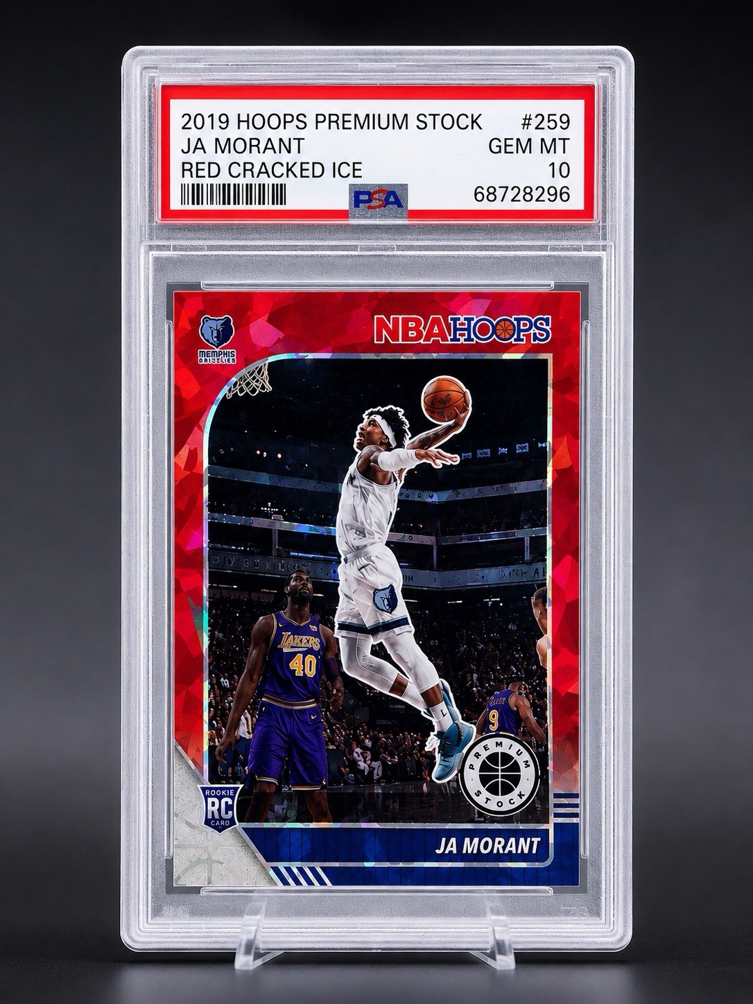 2019-20 Panini NBA HOOPS Premium Stock Ja Morant Red Cracked Ice Psa 10