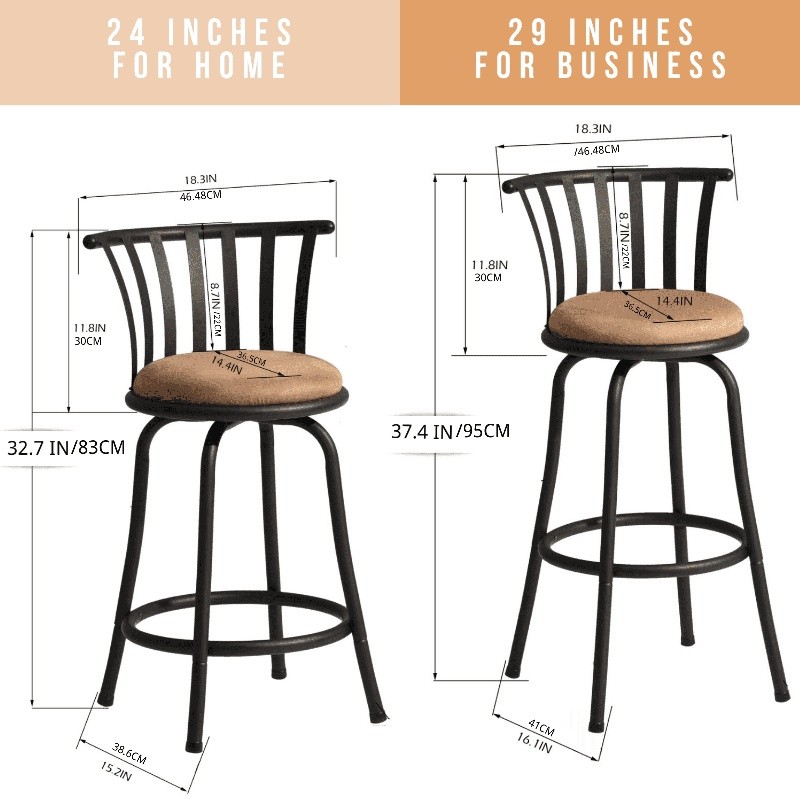 Adjustable Bar Stools Set Swivel Cushioned Seat Metal Frame Ergonomic Backrest