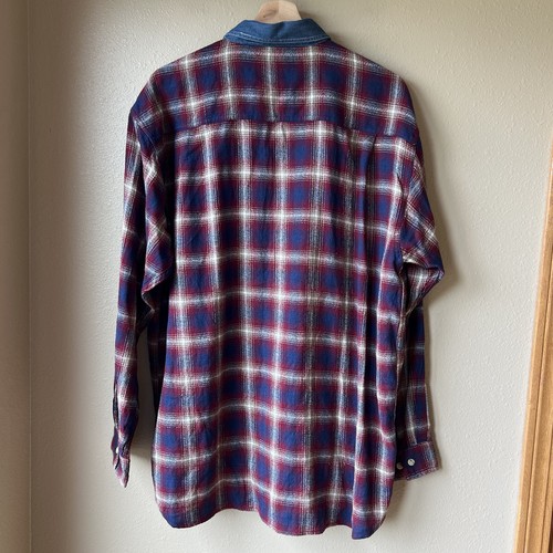 VTG GreatLand 90s Flannel Plaid Shirt Size L Denim Collar 100% Cotton Preppy NOS, Size L, $29.99 - Photo 2