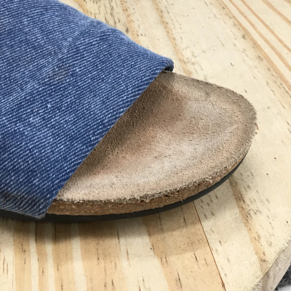 Munro American Sandals Womens 10 Narrow Slide Blue Denim Slip On Casual Wedge - Image 3 of 4