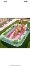 Inflatable Tanning Pool Lounger Float 70" x 46" with Pillow for Sunbathing