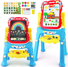 Large Art Easel for Kids, Double-Sided 4In1 Toddler Easel with Rotable Magnetic
