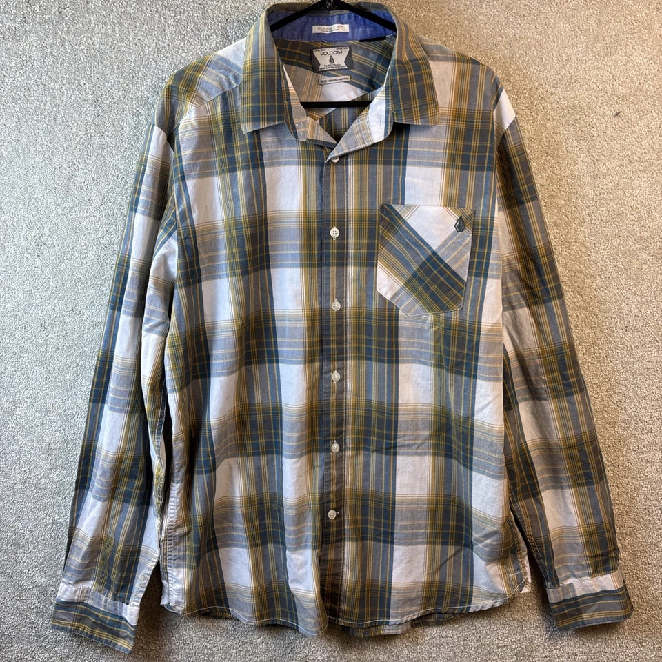 Volcom Shirt Men's Medium Brown Green Plaid Classic Fit Long Sleeve Casual Skate - Image 2 of 4