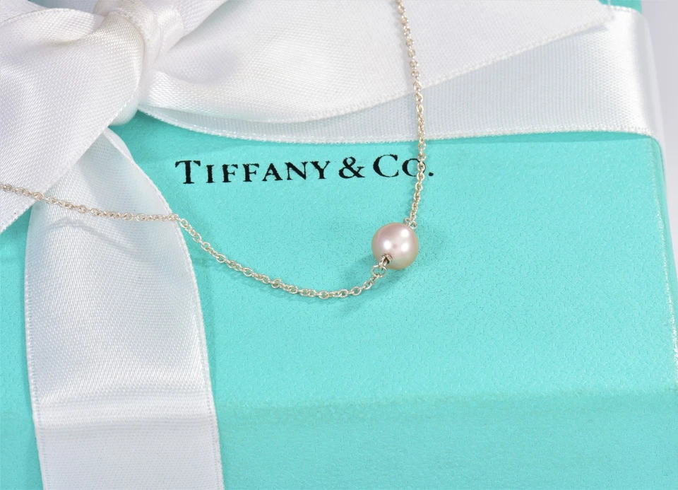 Tiffany & Co Silver Elsa Peretti Pink Pearl By Yard Pendant 16.7" Necklace Pouch - Image 2 of 4