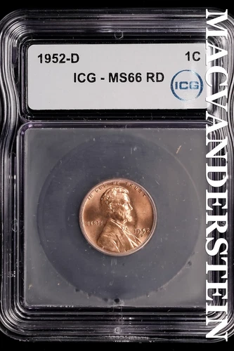 1952-D Lincoln Wheat Cent-ICG MS 66 RD Choice Gem BU No Reserve #SLL942