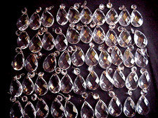 LOT OF 51 VINTAGE TEAR DROP CRYSTAL 2 3/4'' GLASS PRISMS  BUTTONS CHANDELIER