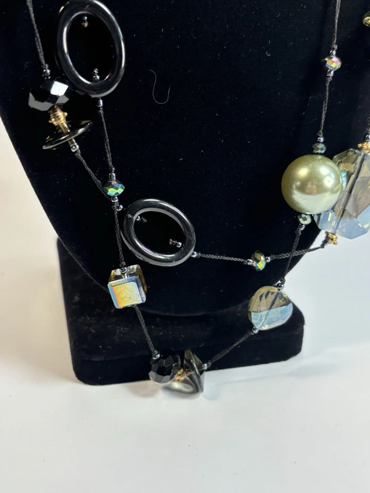 Necklace Long Glass Gemstones Aurora Borealis Premier Designs Signed Black - Image 3 of 4