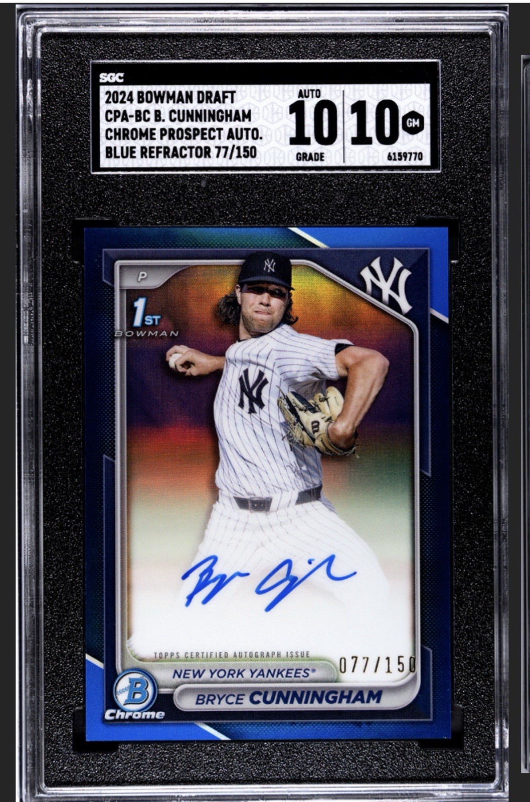 2024 Bowman Draft Bryce Cunningham Chrome Auto Blue Refractor 1st #/150 SGC 10