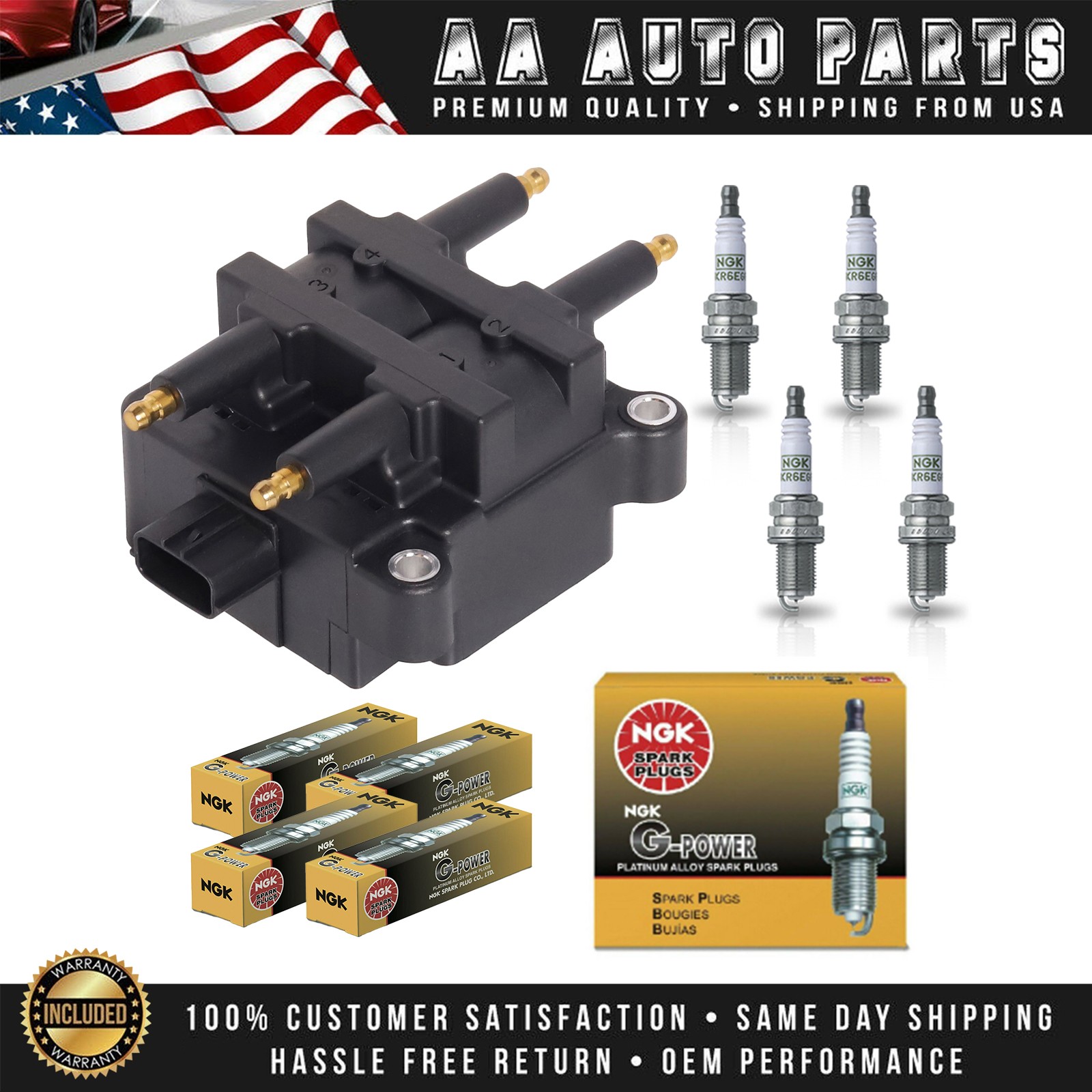 Ignition Coil  4 NGK Platinum Spark Plug for 1999-2004 Subaru Forester 2.5L H4